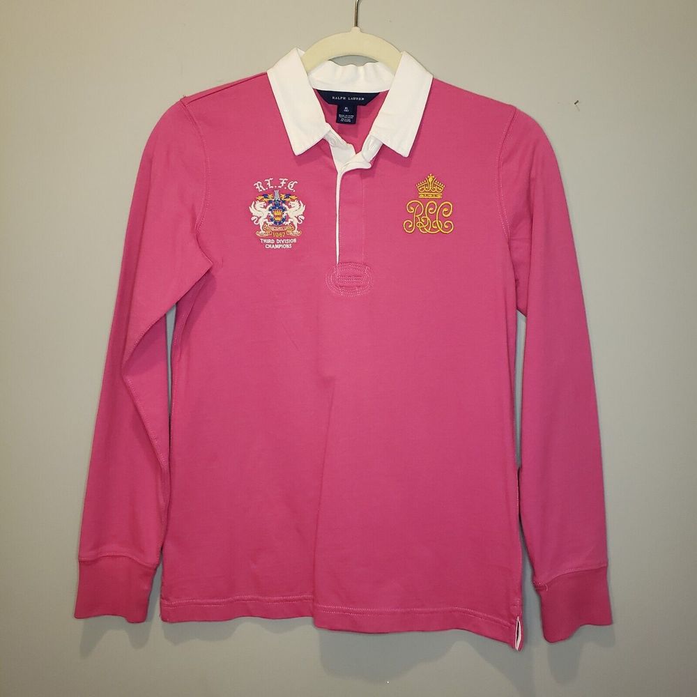 Ralph Lauren Rugby Y2k Shirt Girls Xl 16 Pink Crest Logo #15 Number